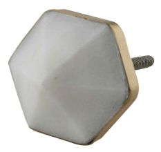 White Hexagon Stone Cabinet Brass Knobs 
