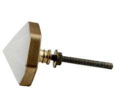 White Hexagon Stone Cabinet Brass Knobs 