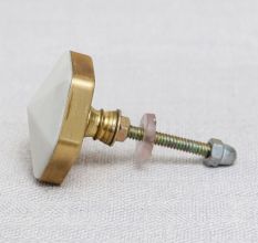 White Hexagon Stone Cabinet Brass Knobs 