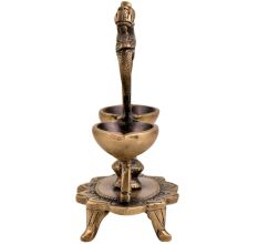 Majestic Oil Lamp  Twin Diya And Peacock Figurines On Stand