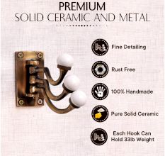 3 in 1 Antique Metal and Ceramic Wall Hooks