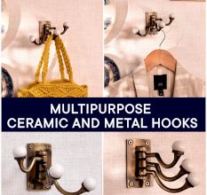 3 in 1 Antique Metal and Ceramic Wall Hooks