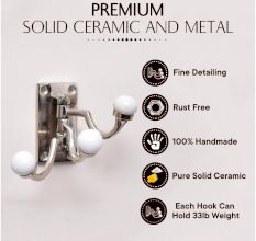 3 in 1 Silver Metal and Ceramic Wall Hooks