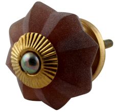 Dark Amber Frosted Melon Glass Dresser Knobs