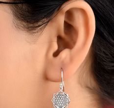 92.5 Sterling Silver Earrings in Floral Circular Sacred Flower Of Life Design