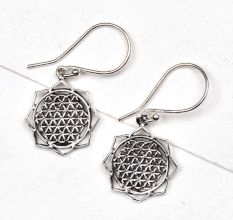 92.5 Sterling Silver Earrings in Floral Circular Sacred Flower Of Life Design