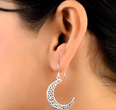 92.5 Sterling Silver Earrings  Crescent Moon  Filigree Dangle earring