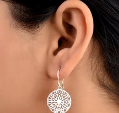 Round 92.5 Sterling Silver Floral Filigree Earrings For Women