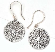 Round 92.5 Sterling Silver Floral Filigree Earrings For Women