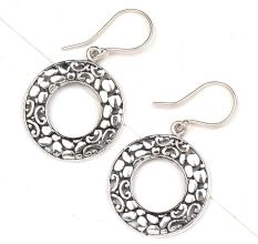 Fashionable Loop 92.5 Sterling Silver Earrings With Engraved Floral Design