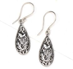 Oval 92.5 Sterling Silver Teardrop Floral Filigree Earrings