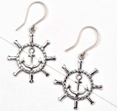 92.5 Sterling Silver Anchor With Ship Wheel Earrings