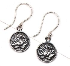 Oxidized Sun Flower Engraved 92.5 Sterling Silver Earrings