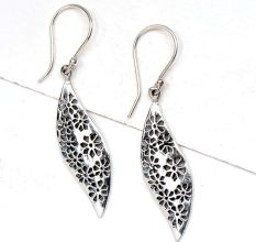 Floral Patterned Leaf 92.5 Sterling Silver Earrings For Women