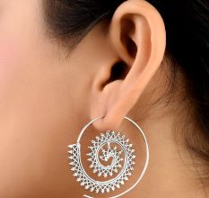 Spiral Drop 92.5 Sterling Silver Earrings With Leaf design