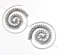 Spiral Drop 92.5 Sterling Silver Earrings With Leaf design