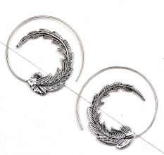 Leaf Circles Round 92.5 Sterling Silver Spiral Earring Tribal Hoop Earrings