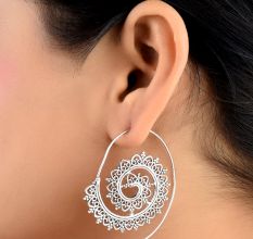 Open CircleÂ  92.5 Silver Sterling EarringsÂ  with Leaf pattern