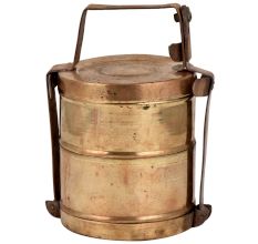Golden Brass Tiffin Box With Two Compartments