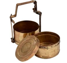 Golden Brass Tiffin Box With Two Compartments