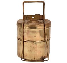 Two Tier Brass Tiffin Box With Metal Frame And lock