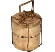 Two Tier Brass Tiffin Box With Metal Frame And lock