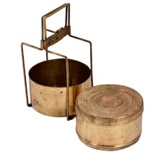 Two Tier Brass Tiffin Box With Metal Frame And lock