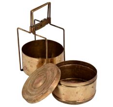 Two Tier Brass Tiffin Box With Metal Frame And lock