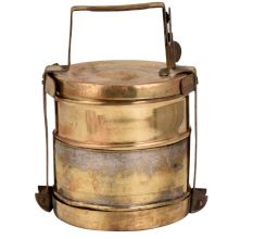 Brass Tiffin Box With Two Containers And Metal Frame