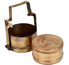 Brass Tiffin Box With Two Containers And Metal Frame