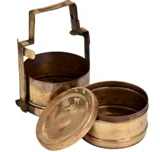 Brass Tiffin Box With Two Containers And Metal Frame