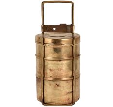Three Tier Brass Tiffin Box With Long Metal Frame