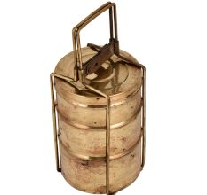Three Tier Brass Tiffin Box With Long Metal Frame