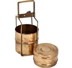 Three Tier Brass Tiffin Box With Long Metal Frame