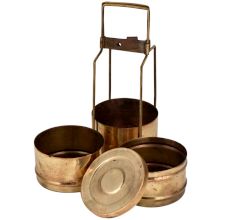 Three Tier Brass Tiffin Box With Long Metal Frame