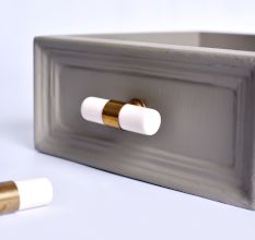 White Resin And Brass Tube Cabinet Knob