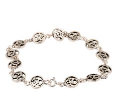 Adjustable Om Charm 92.5 Sterling Silver Bracelet In Delicate rings
