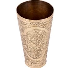 Engraved  Brass Lassi Glass Cup With  Many Small Flowers And Leaves