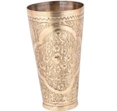 Engraved  Brass Lassi Glass Cup With  Many Small Flowers And Leaves