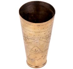 Geometric Dotted Design Brass Lassi Glass Cup  With Engraved leaves