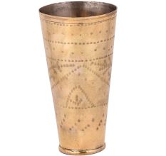 Geometric Dotted Design Brass Lassi Glass Cup  With Engraved leaves