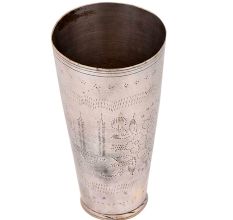 Indian Style Engraved Flower Brass Lassi Glass Cup In Silver Polish