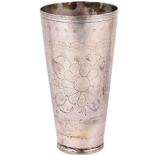 Indian Style Engraved Flower Brass Lassi Glass Cup In Silver Polish
