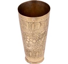 Carved Fruits And Leaved Brass Lassi Glass Cup