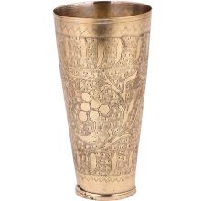 Carved Fruits And Leaved Brass Lassi Glass Cup