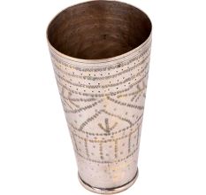 Hand Crafted Brass Lassi Glass Cup With Dotted Border And Leafy Pattern