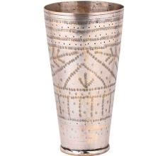 Hand Crafted Brass Lassi Glass Cup With Dotted Border And Leafy Pattern