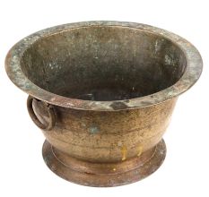 Old Brass Flower Pot With One Ring Handle For Decoration