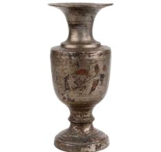 Brass Vase With Hand painted Design Silver Polish