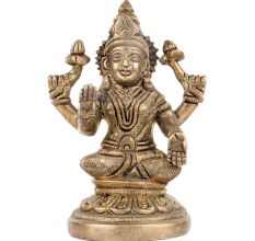 Brass Goddess Laxmi statue Sitting Four hands On Lotus Seat